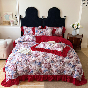 Parure de lit 4 pièces personnalisable en coton lavé imprimé floral, en polyester, <span class=keywords><strong>facile</strong></span> d'entretien, lavable, douce, toutes saisons - Product Image 3