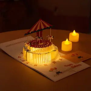 お誕生日おめでとうケーキミュージック3Dグリーティングカード発光クリエイティブギフト誕生日グリーティングカードポストカード封筒付きギフト