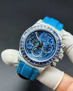 Montre-bracelet pour homme de haute qualité, au design mécanique sportif, 40 mm de diamètre, étanche, avec pierres précieuses en diamant bleu - Product Image 4