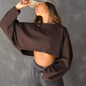 Hoodie court surdimensionné pour femme, pull de sport à manches longues, crop top - Product Image 3