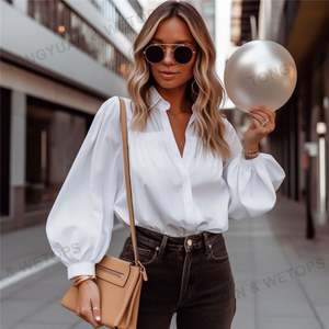 Camicie oversize Neswest formale <span class=keywords><strong>a</strong></span> <span class=keywords><strong>maniche</strong></span> lunghe top bianco manica <span class=keywords><strong>a</strong></span> <span class=keywords><strong>palloncino</strong></span> formale camicetta da donna abiti Boutique camicie da donna - Product Image 1