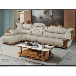 Ensemble de canapés capitonnés en cuir véritable haut de gamme, design moderne européen en coin, structure en bois massif de luxe, mobilier de salon pour hôtel - Product Image 1