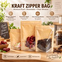 Sachet alimentaire Doypack en papier kraft brun imprimé sur mesure avec fenêtre transparente, fermeture éclair, résistant à l'humidité, en Mylar, 5,5*7,9*3,1 pouces, vente en gros