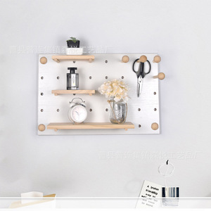 Solid Wood Pegboard Wall Shelf Adjustable Storage Rack Rectangle Single Tier For Neatening On Walls - Product Image 3