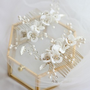 Exquisita <span class=keywords><strong>novia</strong></span> <span class=keywords><strong>flores</strong></span> de cerámica hojas peine para el cabello cristal rhinestone tocado accesorios de boda para <span class=keywords><strong>novia</strong></span> - Product Image 1