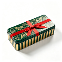 Boîte en métal pour cadeaux de Noël, boîte rectangulaire en métal pour biscuits avec ruban rouge, boîte en métal de qualité alimentaire pour chocolat, bonbons, emballage de Noël