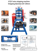 Grande gamme de dénudage 20-120mm Machine à dénuder les câbles en cuivre Grande machine à éplucher les câbles blindés Équipement de coupe de fil de cuivre