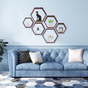 Yüzen raflar, petek raf ahşap çiftlik altıgen dekor duvar depolama için oturma odası yatak odası mutfak ofis (ceviz) - Product Image 6
