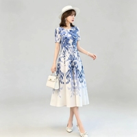 Robe plissée artistique imprimée Paysage & Floral Coupe A-Line Longueur Midi Grande Taille Style Miyake pour Tenue de Plage 2026