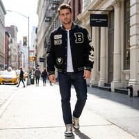 Blouson de baseball tendance pour homme, col montant, style streetwear, brodé, coupe ample, 420 grammes, haute qualité