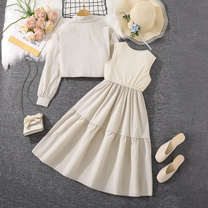 Abito da <span class=keywords><strong>bambina</strong></span> 2025 stile autunno Hip Hop nuovo stile americano stampa lettera <span class=keywords><strong>gonna</strong></span> gilet senza maniche con cappotto a manica <span class=keywords><strong>lunga</strong></span> - Product Image 2