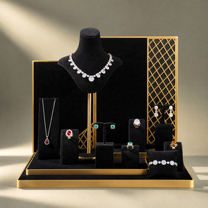 Présentoir à bijoux Zebopak en velours noir et métal doré pour colliers, boucles d'oreilles et bagues – Idéal pour les fêtes de fin d'année – Fournisseur - Product Image 1