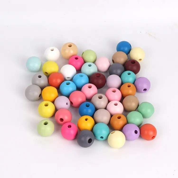 20mm China Manufacturer Schima Wooden Bead Toy Decoration Painted Eco-friendly Wooden Beads for Crafts