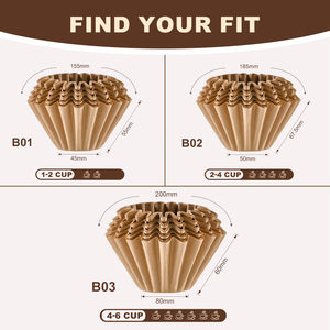Filtre à café en papier jetable naturel non blanchi compatible avec le filtre à café <span class=keywords><strong>Kalita</strong></span> Wave Dripper séries 155, 185, 200, marque privée - Product Image 2