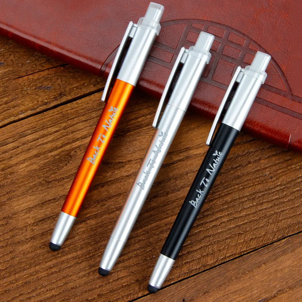 Promotional Pen OEM Led Light Up Soft Stylus Screen Pen Custom Laser lighting logo Ballpoint Pen