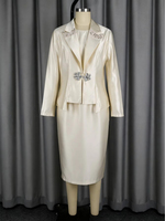 Costume pour femmes AST060530, tenue de bureau, robe élégante en satin, blazer perlé et robe intérieure, ensemble 2 pièces, costume de travail formel pour femmes