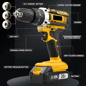20V Cordless Impact Drill <b>Screwdriver</b> <b>Set</b> Variable Speed OEM Customizable for DIY Projects CD-20K Impact Drill Cordless Drill Se - Product Image 2