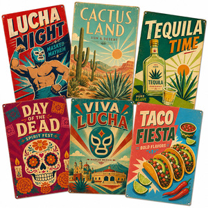 Pancarte en métal vintage style Fiesta Mexicaine, décoration rustique pour bar à tacos et <span class=keywords><strong>tequila</strong></span>, affiche murale décorative pour cuisine - Product Image 1
