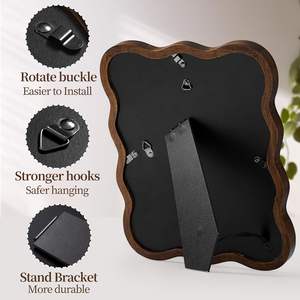 Cadre photo vintage en bois à bords ondulés 4x6 et 5x7 pouces - Cadre photo de bureau sculpté à trois couches pour la décoration intérieure - Product Image 4