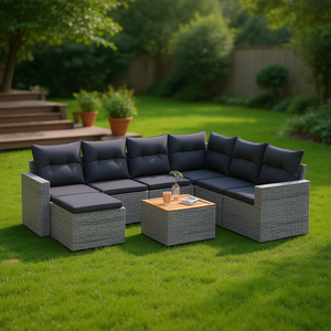 Grey Pe Rattan Modular Garden <b>Sofa</b> <b>Set</b> With High Density Foam Cushions For Outdoor Patio Use - Product Image 3