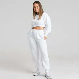 Streetwear Supplie Stylish Custom Cropped Tracksuit Solid Color Cotton Comfortable Sweatsuit For Women