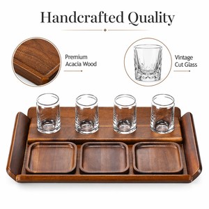 Bandeja <span class=keywords><strong>de</strong></span> Madera para Degustación <span class=keywords><strong>de</strong></span> Tequila con Vasos y Posavasos, Set Rústico para Combinar con Comidas, Degustación <span class=keywords><strong>de</strong></span> Cócteles - Product Image 5
