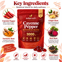 Gélules de piment de Cayenne haute puissance 3000mg à marque privée avec Oméga-3 CoQ10 D3 K2 - Complexe 20-en-1