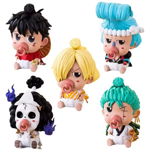 Mono de una pieza D. Luffy Roronoa <span class=keywords><strong>Zoro</strong></span> Sanji <span class=keywords><strong>BROOK</strong></span> FRANKY Q versión chupete serie Anime figura de acción modelo de coche juguetes regalos - Product Image 1