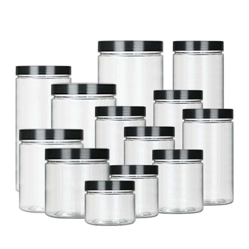 Food Grade 80ml 100ml 120ml 150ml 250ml clear PET Plastic Jar with Black Lid