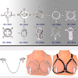 Penjepit Puting QKKQ Tanpa Tindik dengan Pengatur Sekrup, Dilengkapi Sabuk Kesucian, Pegangan Puting Model Setir, Stimulasi Berat 4 Titik - Product Image 2