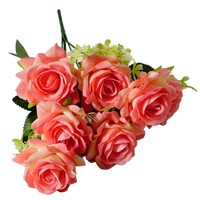 Bouquet de fleurs artificielles en velours fait main, 7 têtes, rose rouge, pour mariage et décoration intérieure, pour la fête des mères