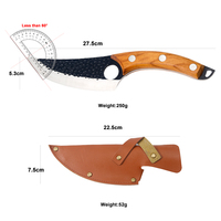 Couteau de boucher à lame fixe pour la chasse et le dépecage, manche en bois, étui en cuir, pointe traînante, acier au carbone, manche intégral, pour l'extérieur, OEM/ODM