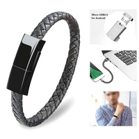 Kabel kulit Pu desain baru 3A, telepon seluler Android portabel Tipe C Data Usb pengisian cepat kabel gelang untuk Iphone