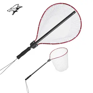 2020 Vis Springende Release Net Rubber Ne Aluminium Frame Opvouwbare Telescopische Pole Handvat Hand Held Vliegvissen Dip Schepnet