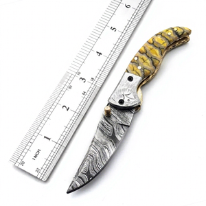 Navaja Plegable de Acero de Damasco Hecha a Mano, Personalizable, con Funda de Cuero OEM, Cuchillo Táctico para Caza al Aire Libre, Venta al Por Mayor - Product Image 1