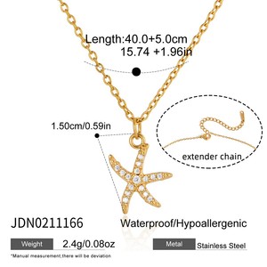 สร้อยคอรูปสัตว์ทะเล โอเชียนรีสอร์ท ทอง 18K สแตนเลสสตีล ลายปลาดาว ปู เต่า เปลือกหอย ต้นมะพร้าว นางเงือก ประดับเพชรซิร์คอน สำหรับฤดูร้อน - Product Image 6