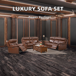 Modern Home Theater Genuine Top Grain Leather Recliner Set 1 + 2 + 3 Assentos Azul Iluminação USB Carregamento Extensível Madeira Dois Assentos Sofá - Product Image 3