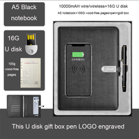 Fabricant 10000mAH a5 powerbank notebook avec chargeur sans fil notebook à feuilles mobiles avec porte-stylo logo personnalisé vente en gros