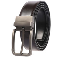 Sabuk Kulit Pria Dua Lapis Kulit Sapi Reversibel dengan Gesper Pin, Warna Hitam Coklat, Dua Sisi Berlubang, Lebar 35mm, untuk Bisnis
