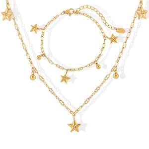 Mercanti di fabbrica di beneficenza oro placcato oro 18K cinque stelle a forma di bracciale di moda in acciaio inossidabile Set di gioielli per le donne - Product Image 1