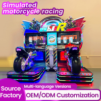 Simulateur de course d'arcade à monnayeur, console de jeu moto deux joueurs, construction métallique, prise en charge de l'anglais, divertissement de conduite