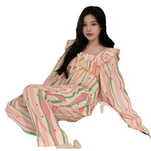 ชุดนอนผ้าฝ้ายเนื้อนุ่ม แขนยาวขายาว สไตล์เจ้าหญิง สำหรับผู้หญิง น่ารัก ใส่สบาย ชุดนอนฤดูใบไม้ผลิและฤดูใบไม้ร่วง - Product Image 1