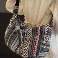 Tas Selempang Wanita Vintage, Model Resleting, Tali Tunggal, Kanvas Etnik, Tas Selempang untuk Wanita