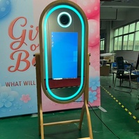 Photomaton ovale en bois avec écran tactile de 21,5 pouces et miroir magique en verre de 40 pouces, en chêne, avec mini PC intégré, compatible avec les appareils photo reflex numériques