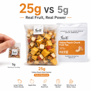 Compra al por mayor: Té de frutas mezcladas con trozos de melocotón amarillo, 125g, 5 bolsas, deshidratado a baja temperatura, sin cafeína, orgánico, preparado en frío, para hidratación en la oficina. - Product Image 1