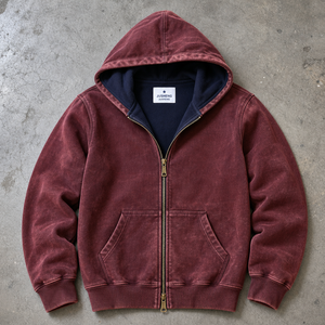 Sudadera con capucha <span class=keywords><strong>para</strong></span> hombre, personalizada, de algodón de 500GSM de alto gramaje, en blanco, con lavado ácido, con doble cremallera, estilo oversize, desgastada, vintage y con efecto descolorido por <span class=keywords><strong>el</strong></span> <span class=keywords><strong>sol</strong></span> - Product Image 1