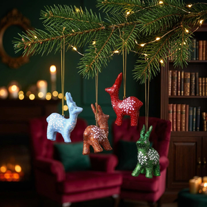 Ornement de Noël en papier mâché fait main en forme de renne, décoration traditionnelle pour arbre de Noël, couleur et logo personnalisés - Product Image 3