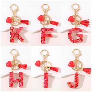 Llavero con Letras de la A a la Z en Oferta, Llavero Simple con Nombre, Llavero de Cuero PU con Borla, Llavero de Resina Acrílica con Dibujos Animados Rojos, Recuerdo B25033 - Product Image 6