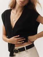 Gilet en tricot sans manches pour femme, col en V, coupe ajustée, très tendance