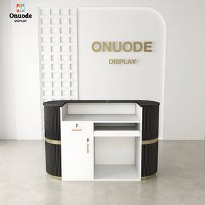 Mostrador de Recepción de Acero Inoxidable de Alta Calidad con Logotipo Personalizado, Mostrador de Caja Resistente con Iluminación LED, Vitrinas Beige Ecológicas - Product Image 4